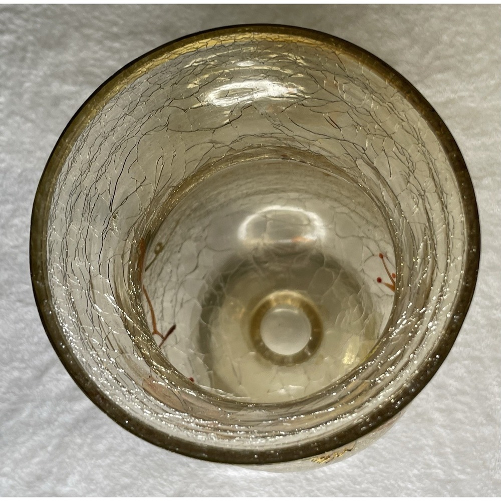 Autumnal Leaves Crackle Glass Vase Gold Trim Leaf Design Autumn Fall Decor 10.5" - Picture 5 of 5